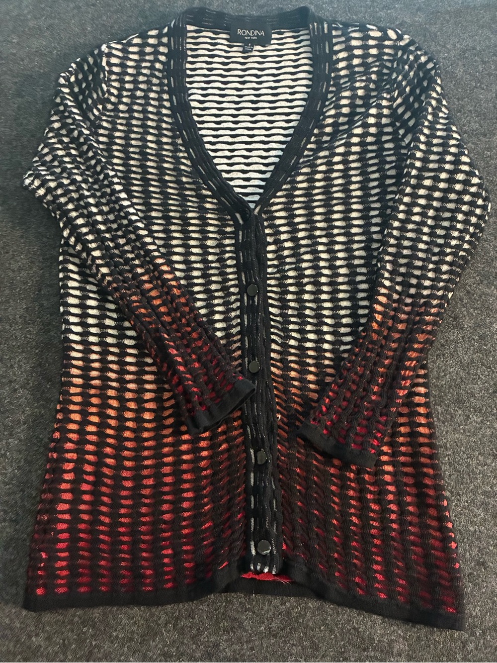 Rondina Black Open-Knit Cardigan with Red-Orange Ombre